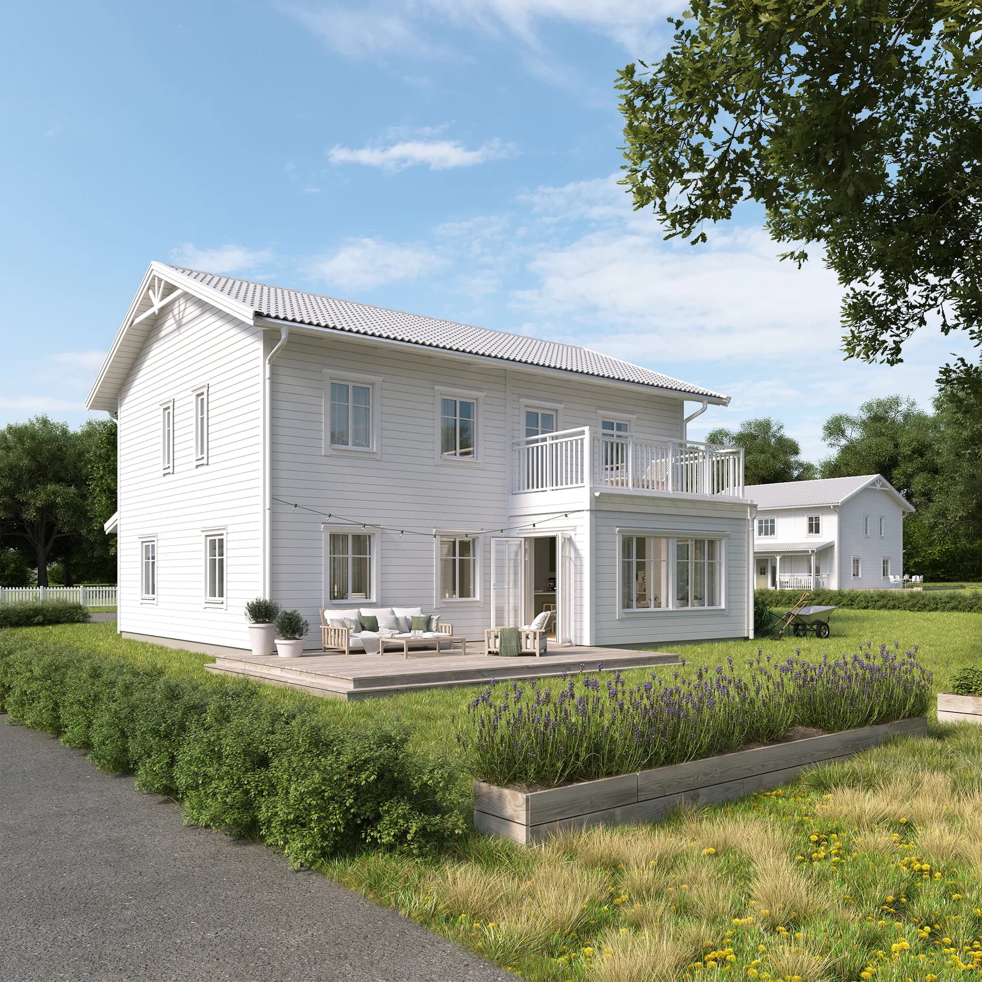 Vitt Villa Anneberg exteriör klassisk stil med glasveranda