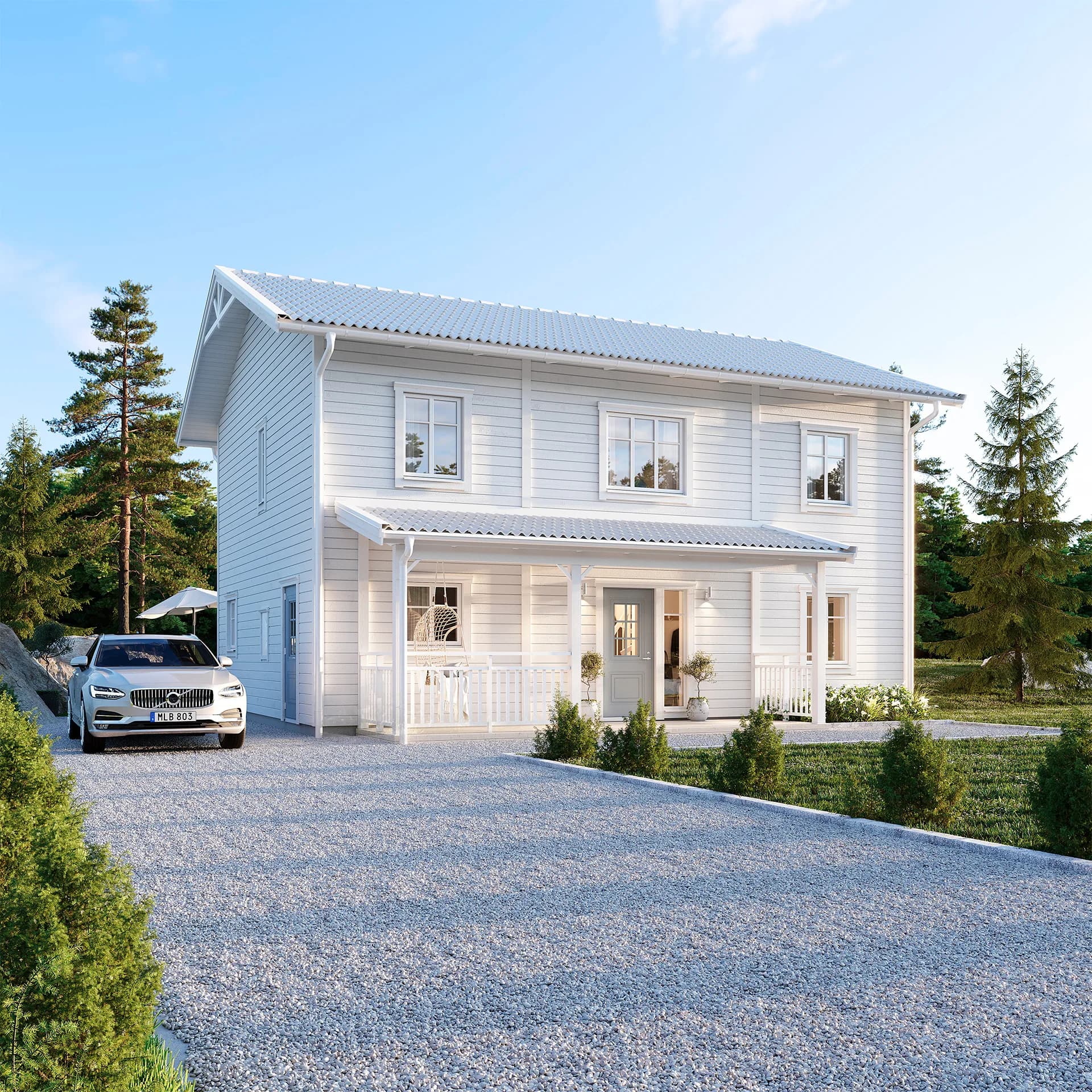 Vitt Villa Anneberg exteriör entréveranda Mälaren S