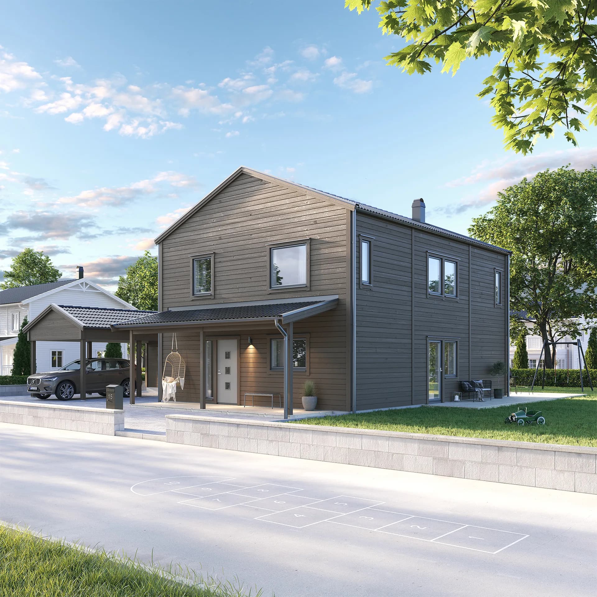 Mörk Villa Ekbacken exteriör i modern stil