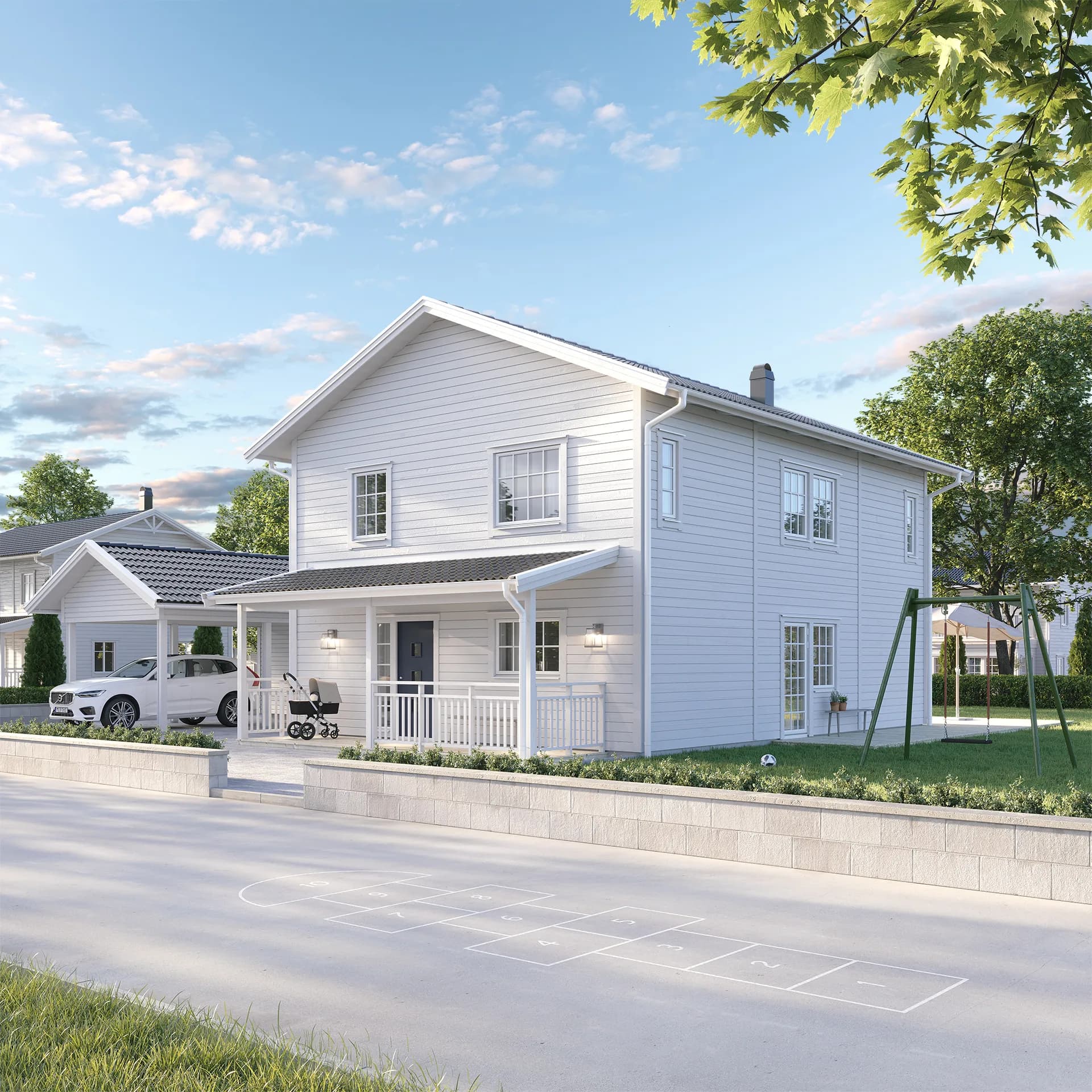 Vitt Villa Ekbacken klassisk exteriör