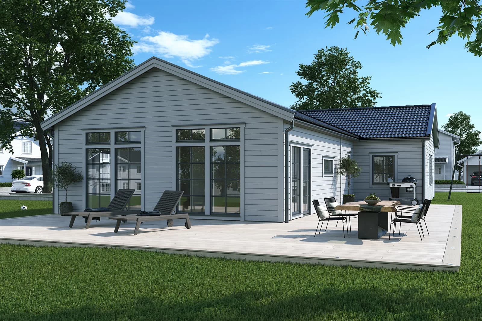 Baksida med altan av vårt Villa Stenksär.