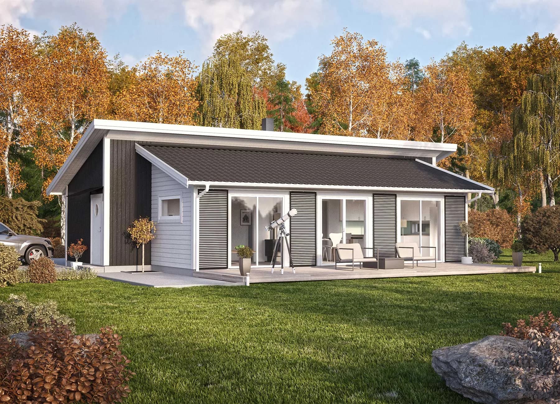 Bild på Borohus fritidshus första Lyckan (höstbild)