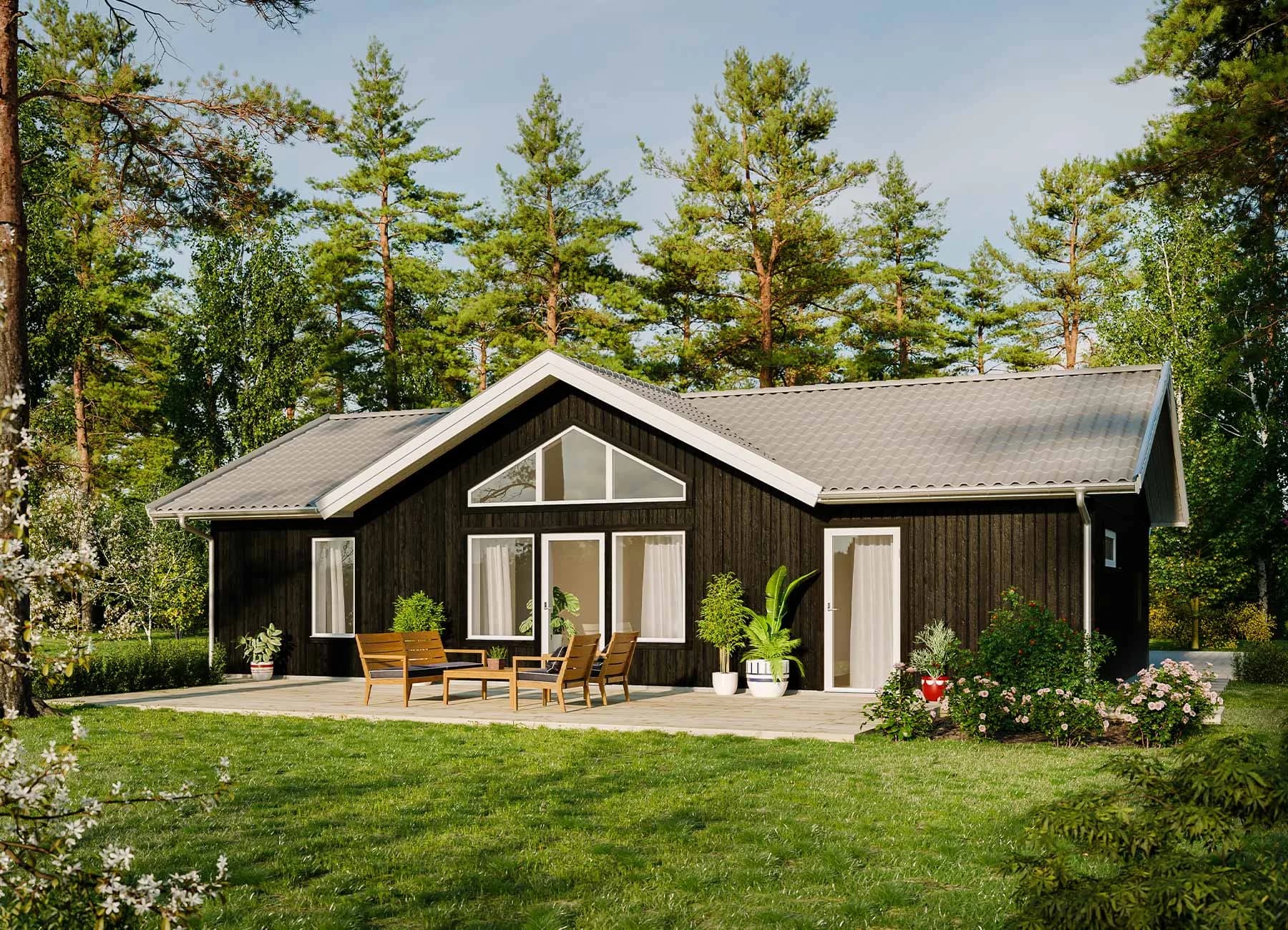 Bild på Borohus Tionde Fjärden med svart träfasad och grått tak.