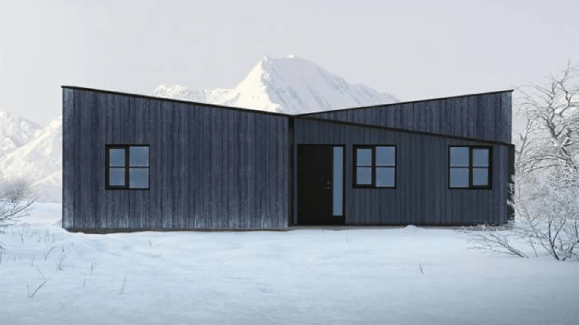 Grå fjällstuga exteriör modern Idre