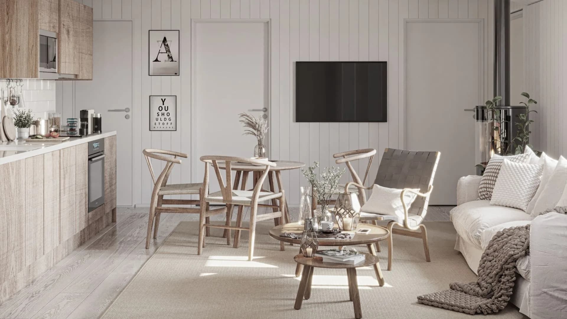 Fjällstuga vardagsrum med kabin modern
