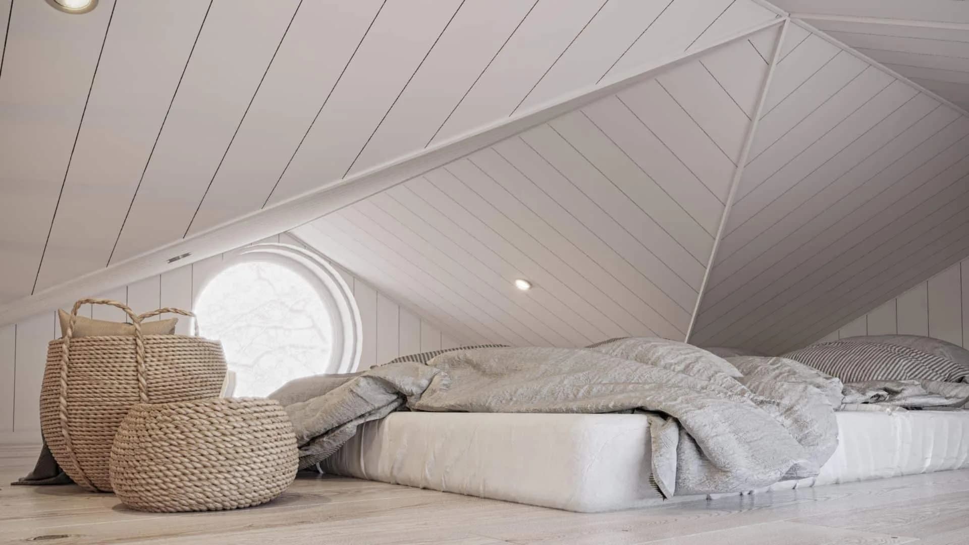 Fjällstuga loft med säng