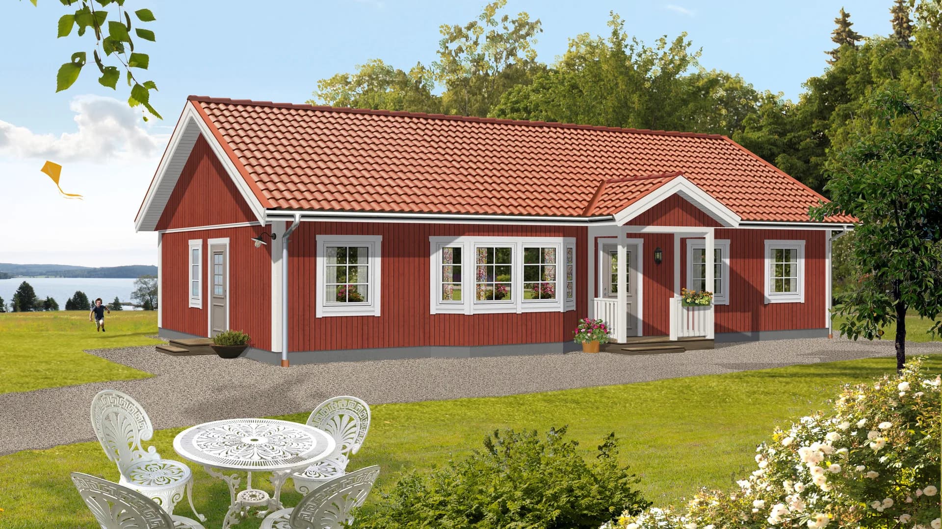 Enplanshus Tärnan 118 m2, faluröd fasad.
