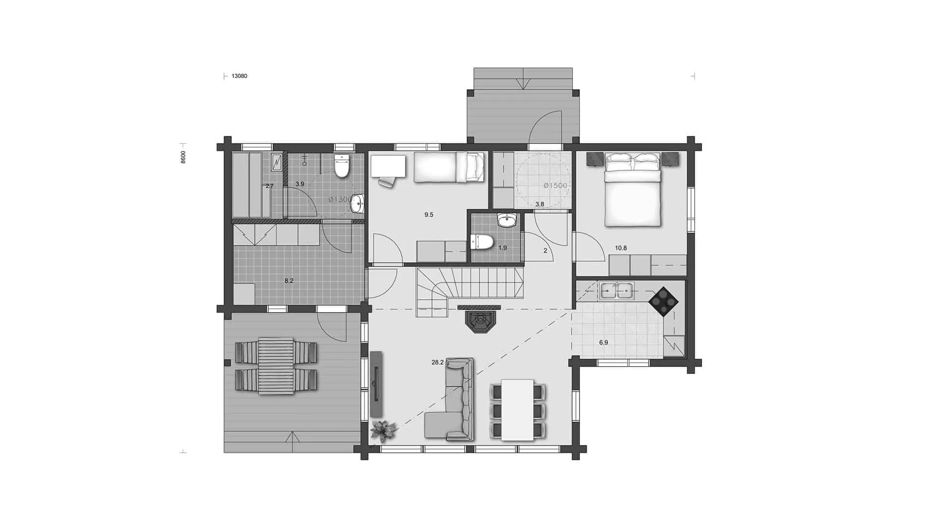 Timmerhus Alppila 128 planritning