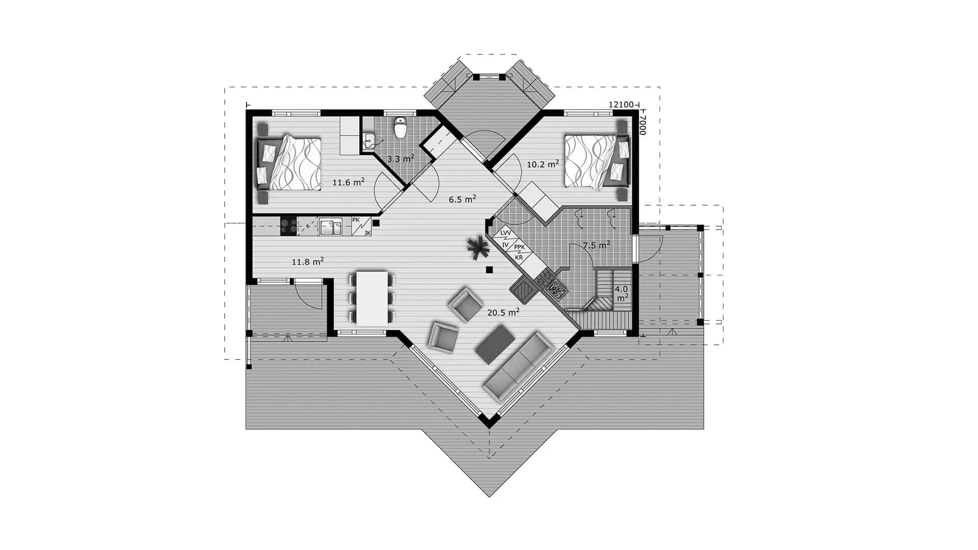 Timmerhus Järvikarhu 87T planritning
