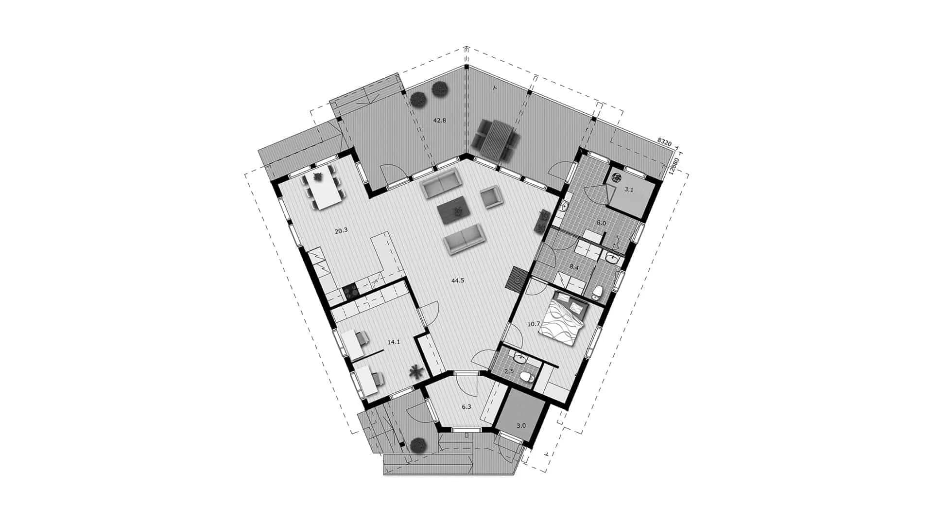 Timmerhus Nuuna 141T planritning
