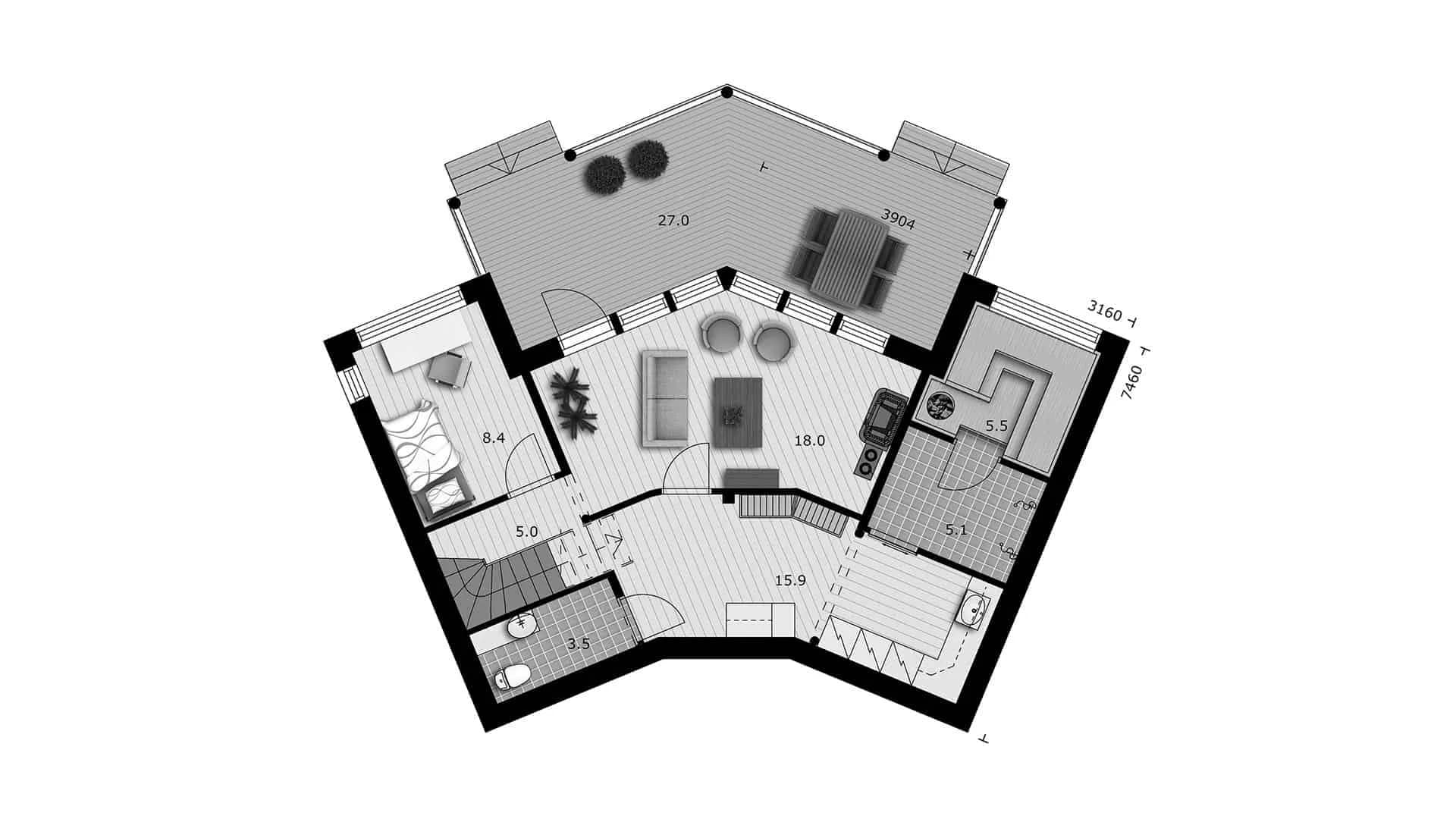 Timmerhus Nuuna 152 TR planritning