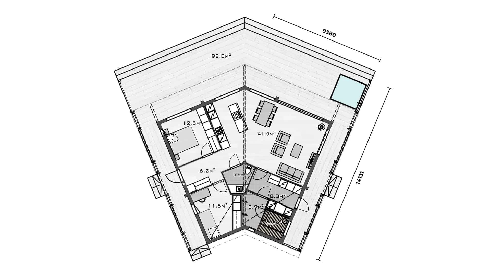 Timmerhus Nuuna M 104 planritning