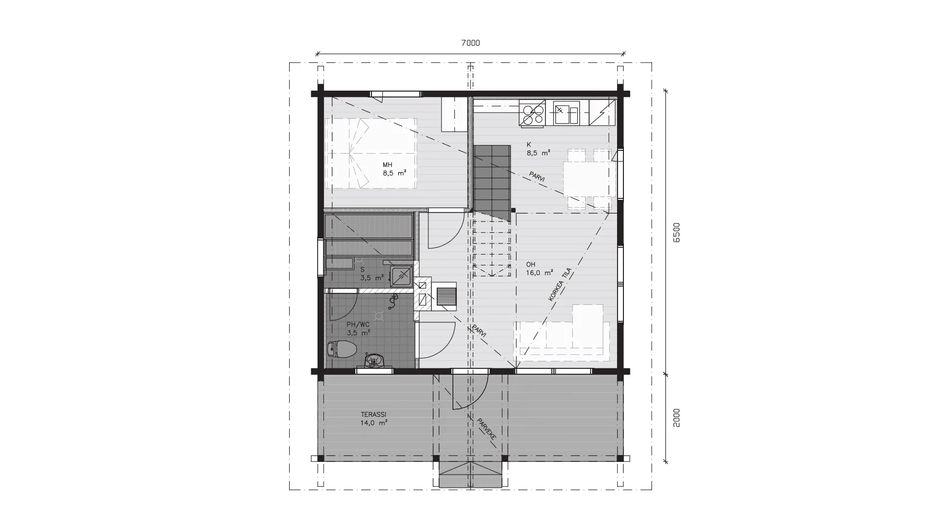 Timmerstuga Kaarna 55P planritning