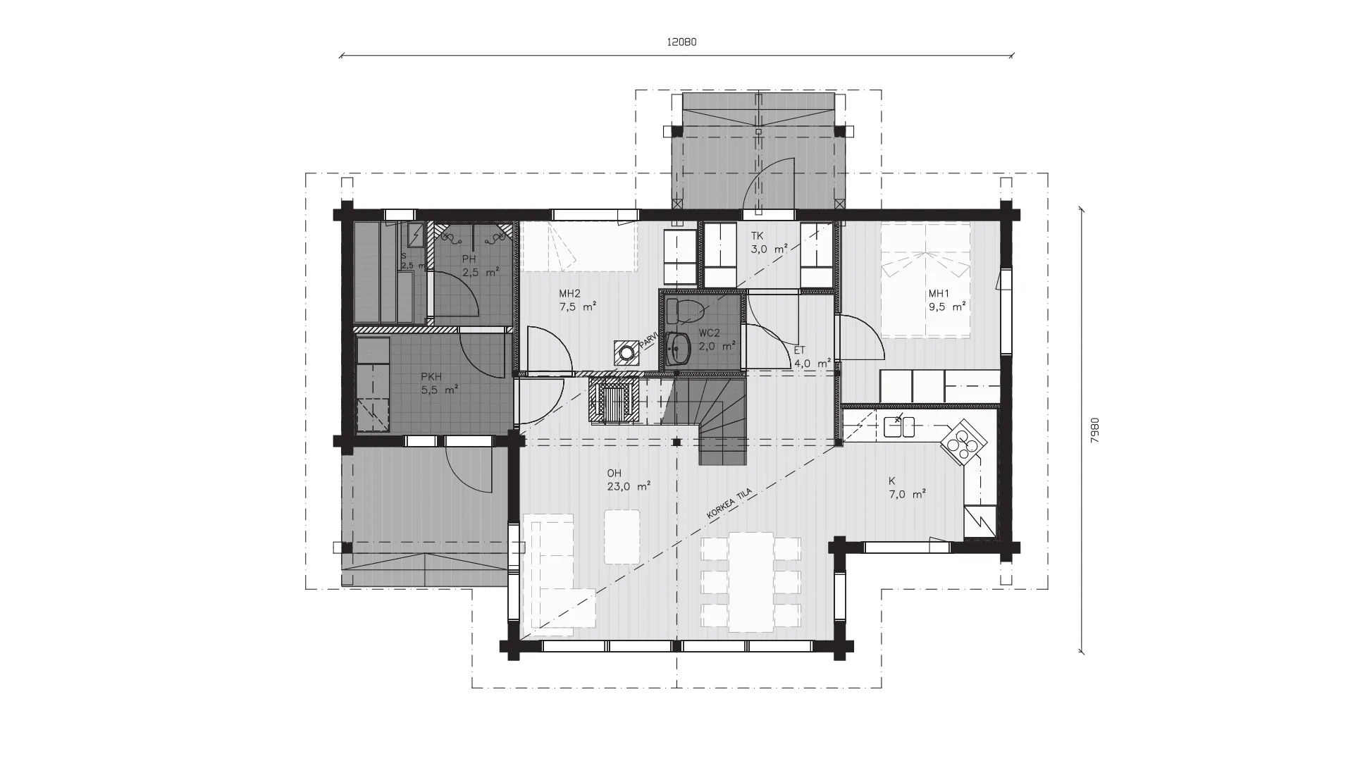 Timmervilla Huhtala 95P planritning