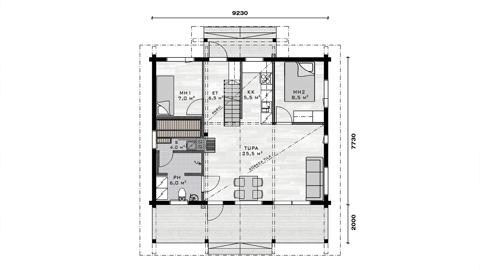 Timmervilla Konttinen 74P planritning