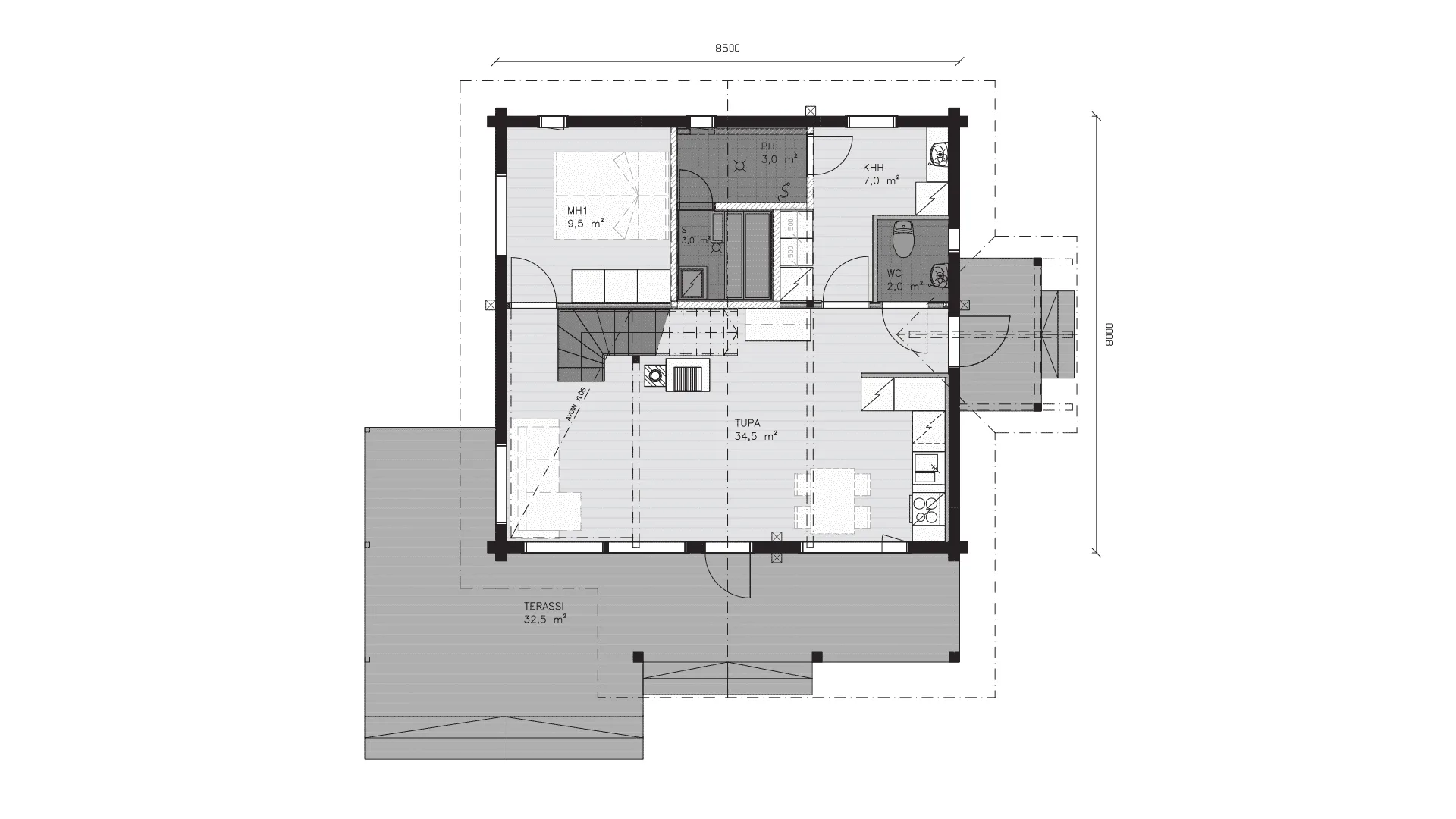 Timmervilla Kuurna 95P planritning