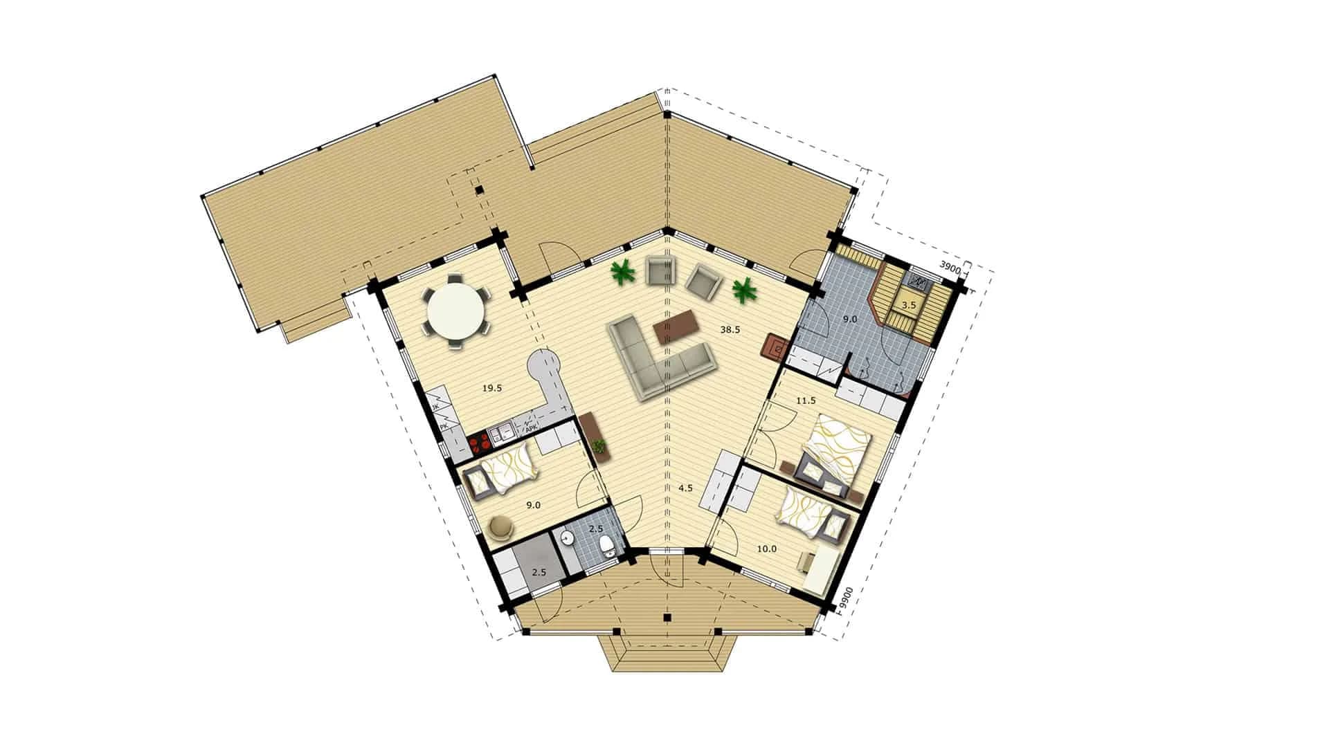 Timmerhus Nuuna 122T planritning