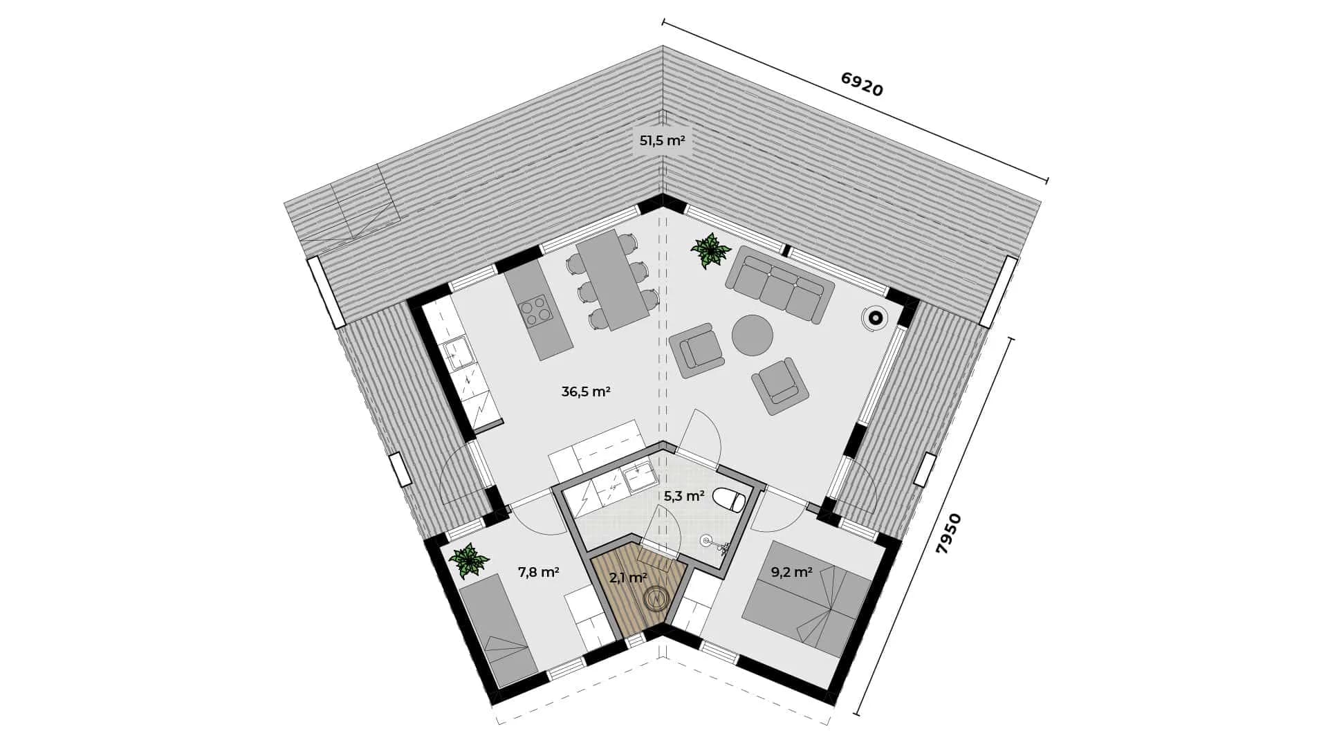Timmervilla Nuuna M 70 planritning