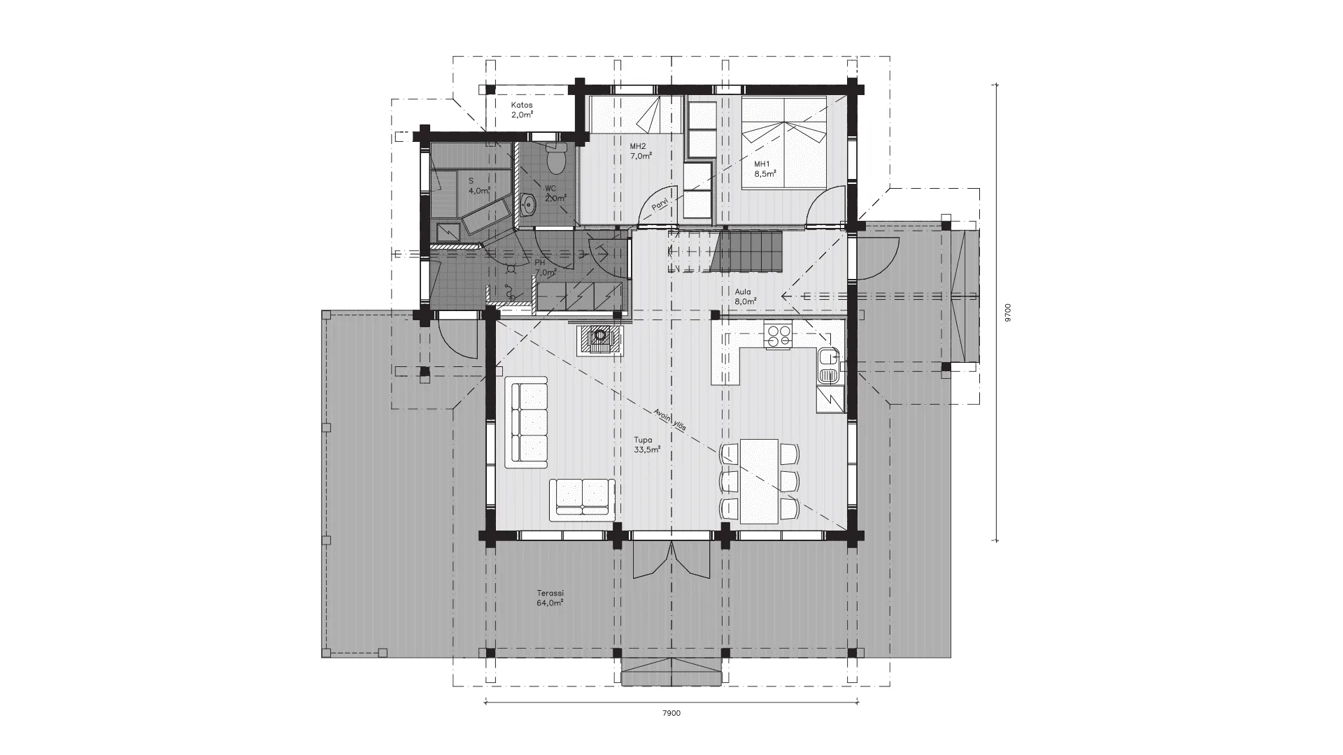 Timmervilla Onkamo 87P planritning