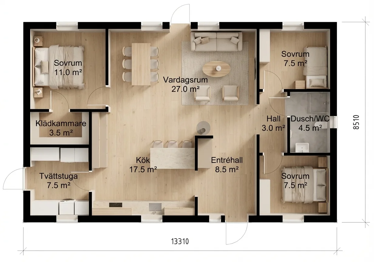 Bjuröklubb 113m² planritning