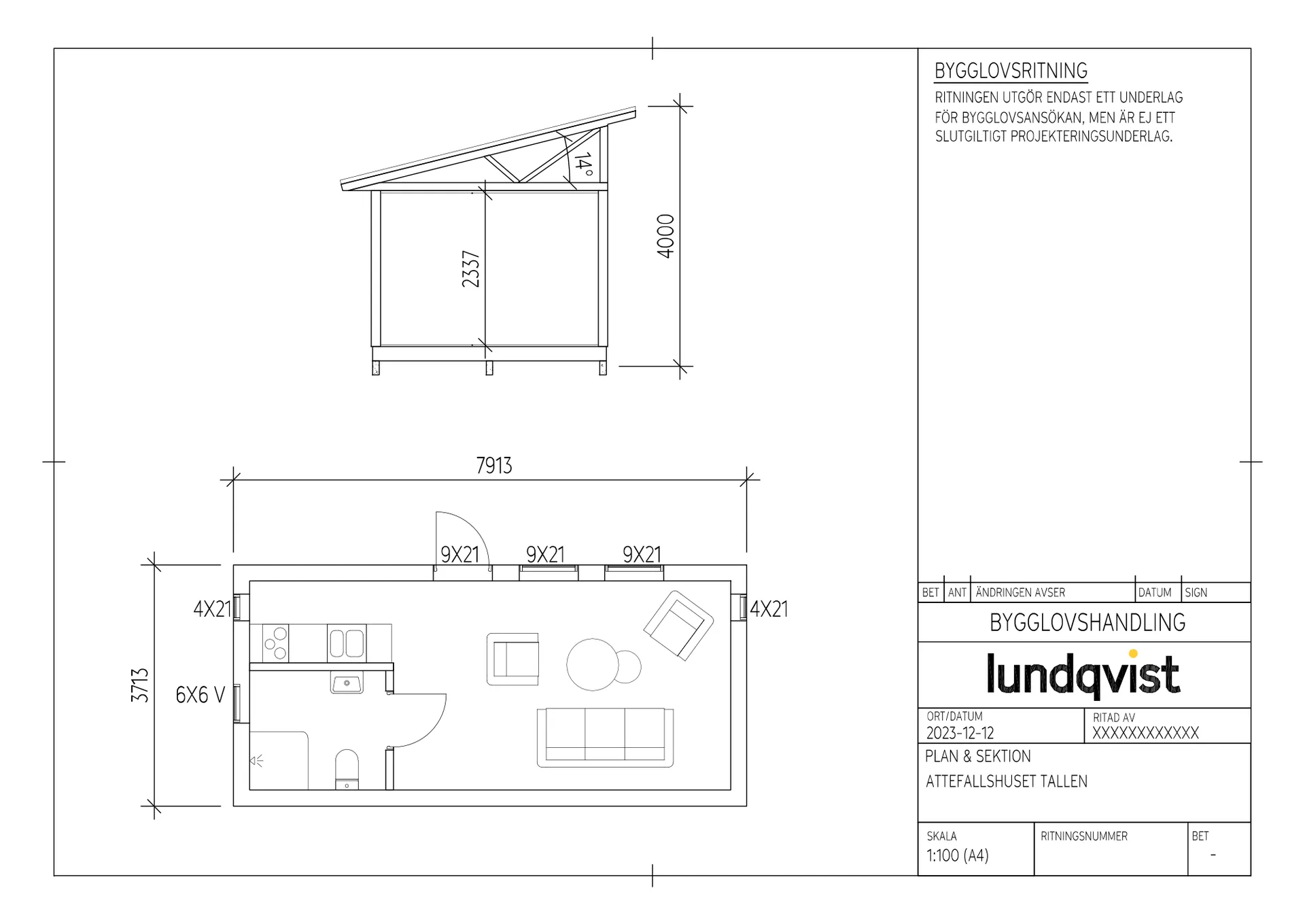 Attefallshuset Tallen planritning 1