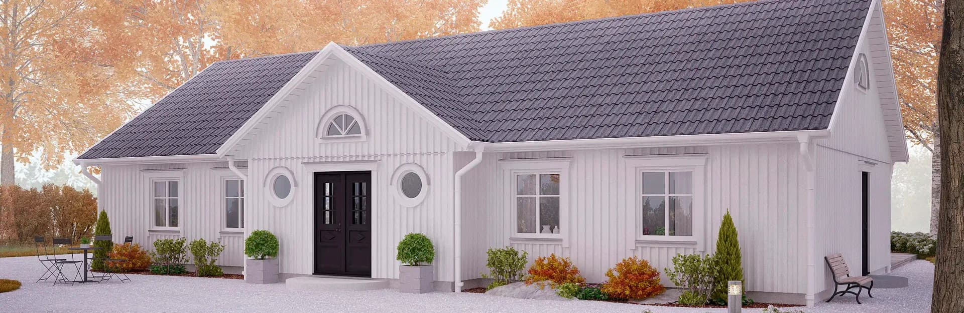 Björkåsen är ett praktiskt 1-planshus från Mjöbäcksvillan med härliga ytor.