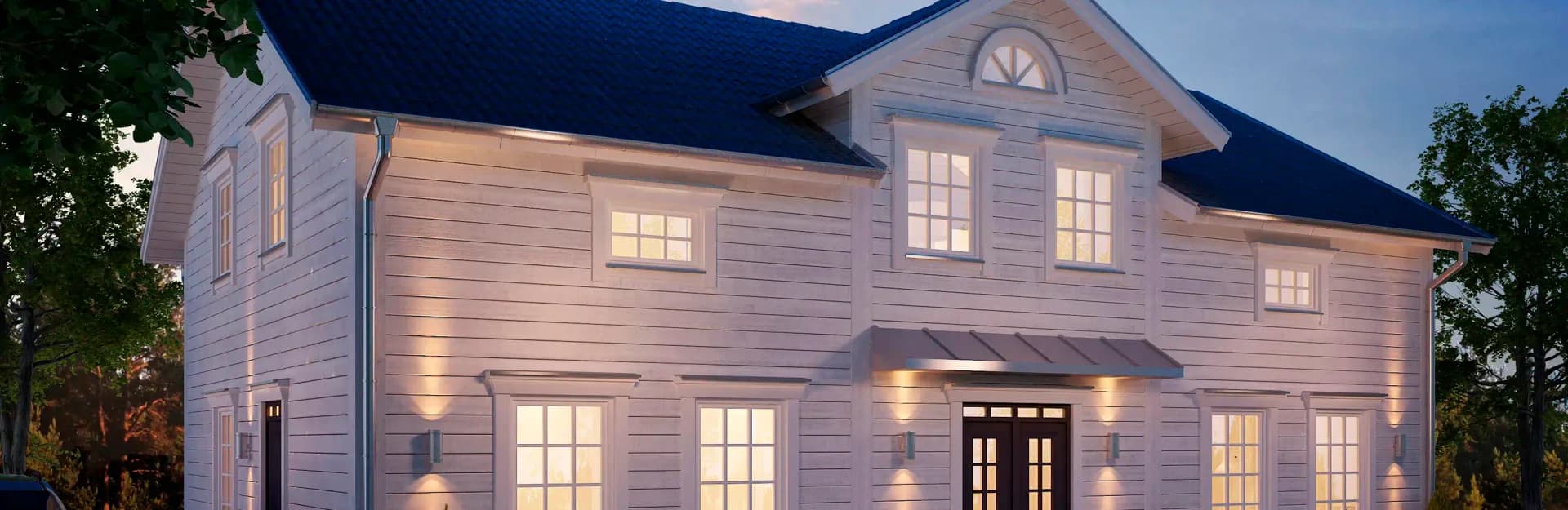 Lyckebo är ett 2-planshus från Mjöbäcksvillan. Ett klassiskt. lantligt och elegant hus med en välkomnande entré.