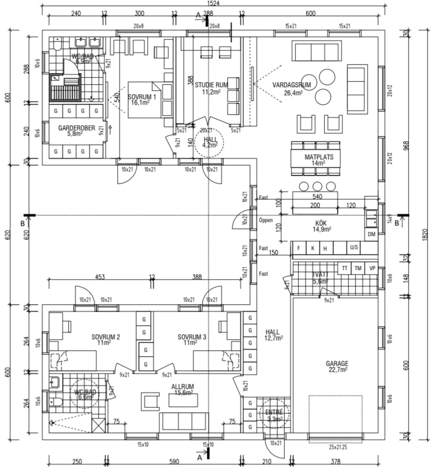 Villa Ystad planritning 1