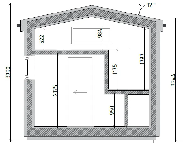Sektion - Ståhöjd på loft