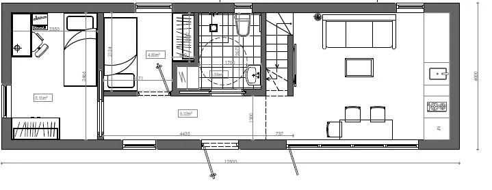 Planlösning - Nedre plan - större kök