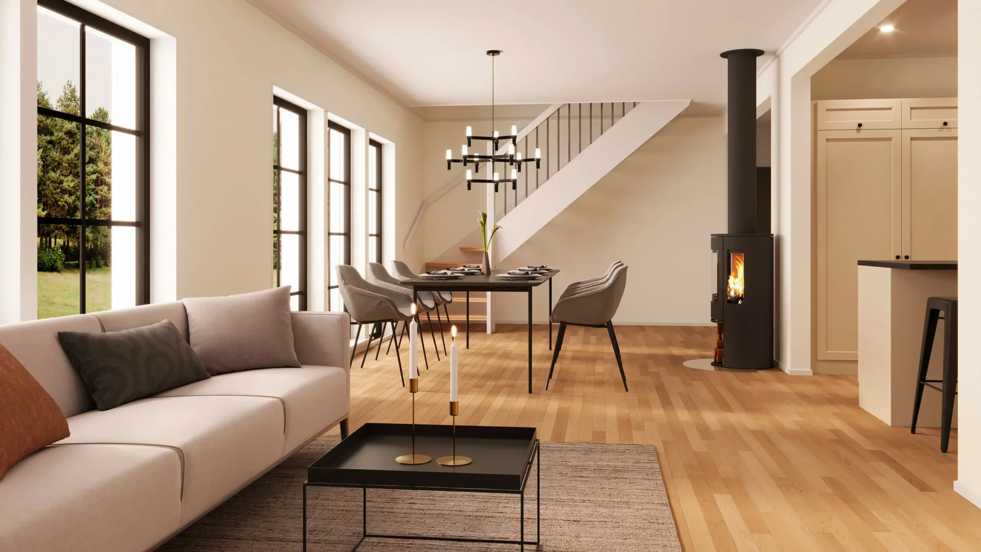 trivselhus stella 99 interior vardagsrum 3D