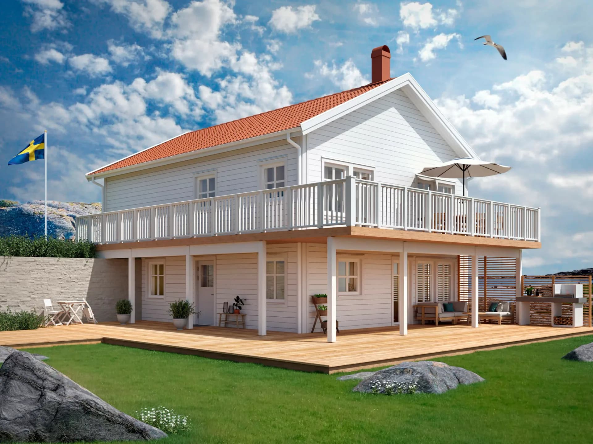 trivselhus sluttningshus villa kullatorp fasad