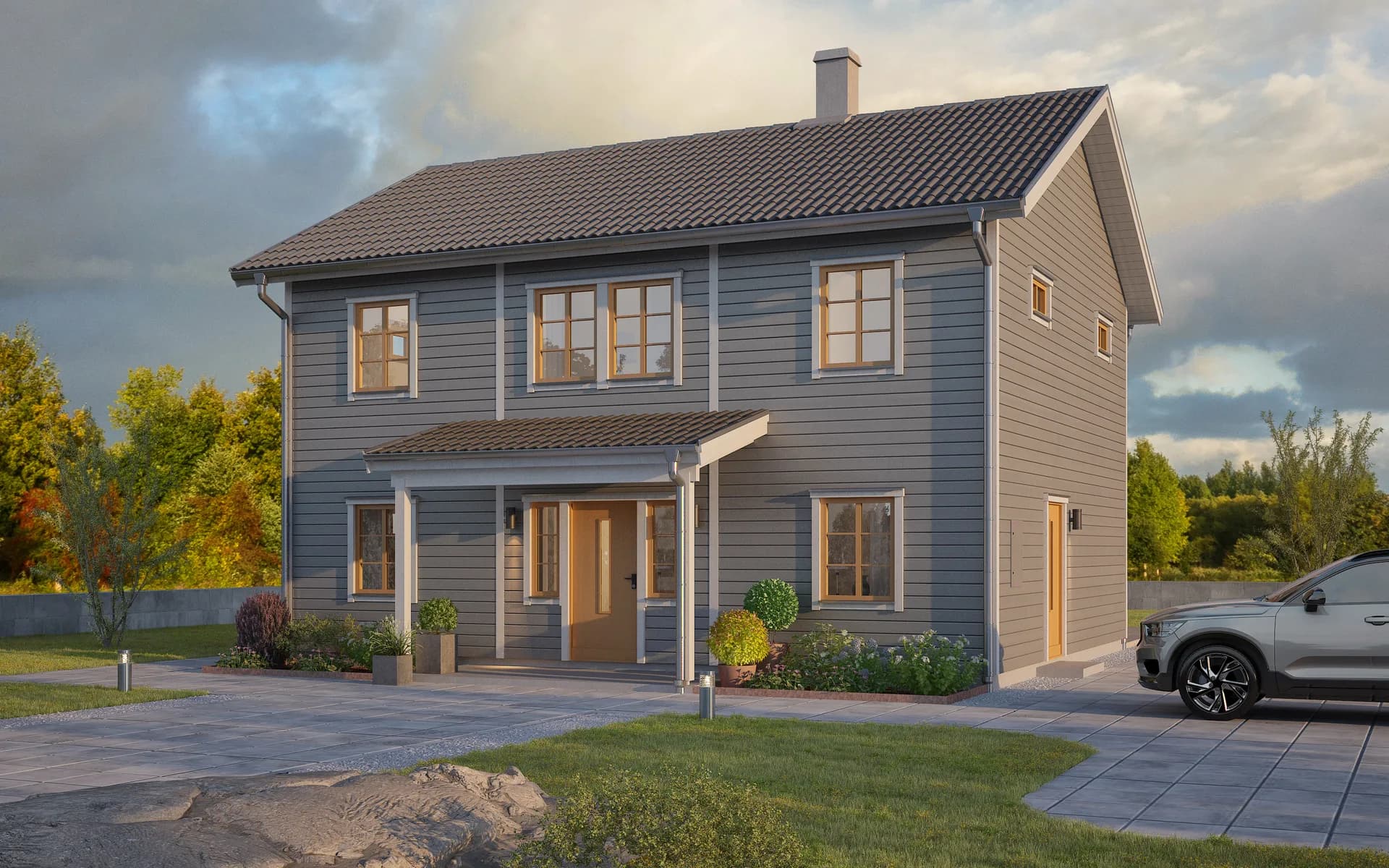 villa bäckaskog tvåplanshus med veranda och sadeltak