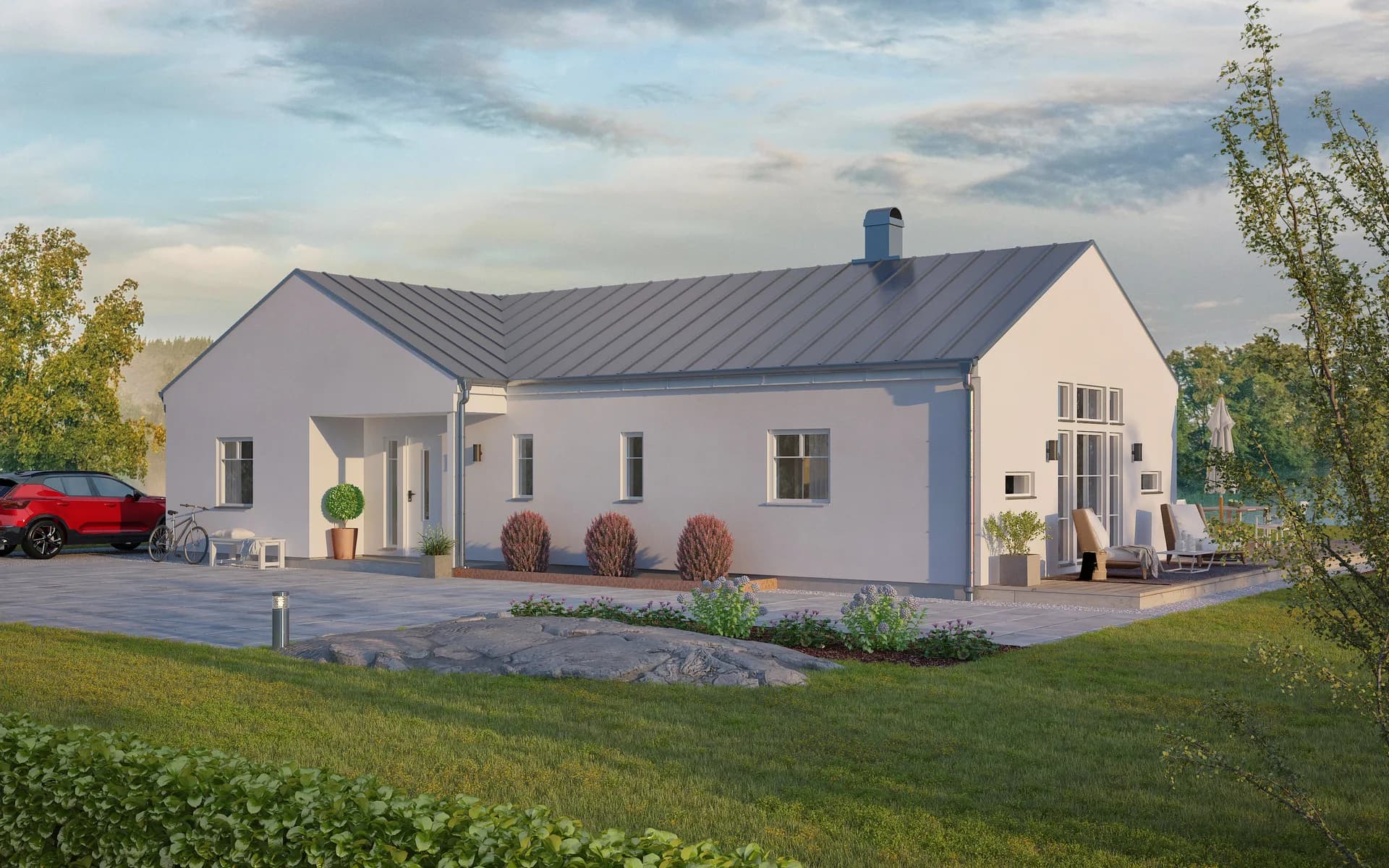 villa dalsheda gotlandsstil med putsadfasad och sadeltak