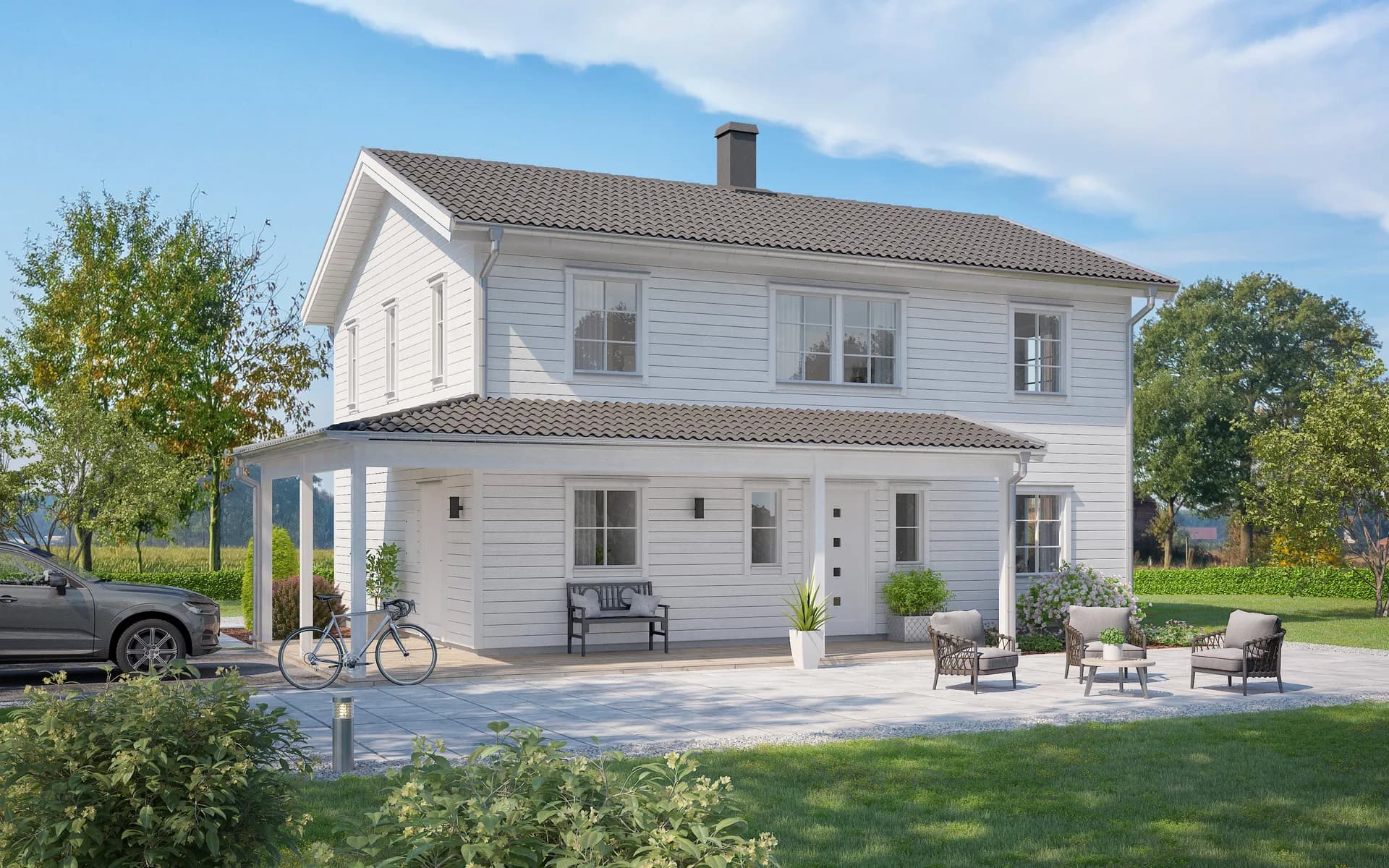 villa grimsholm tvåplanshus med veranda och sadeltak