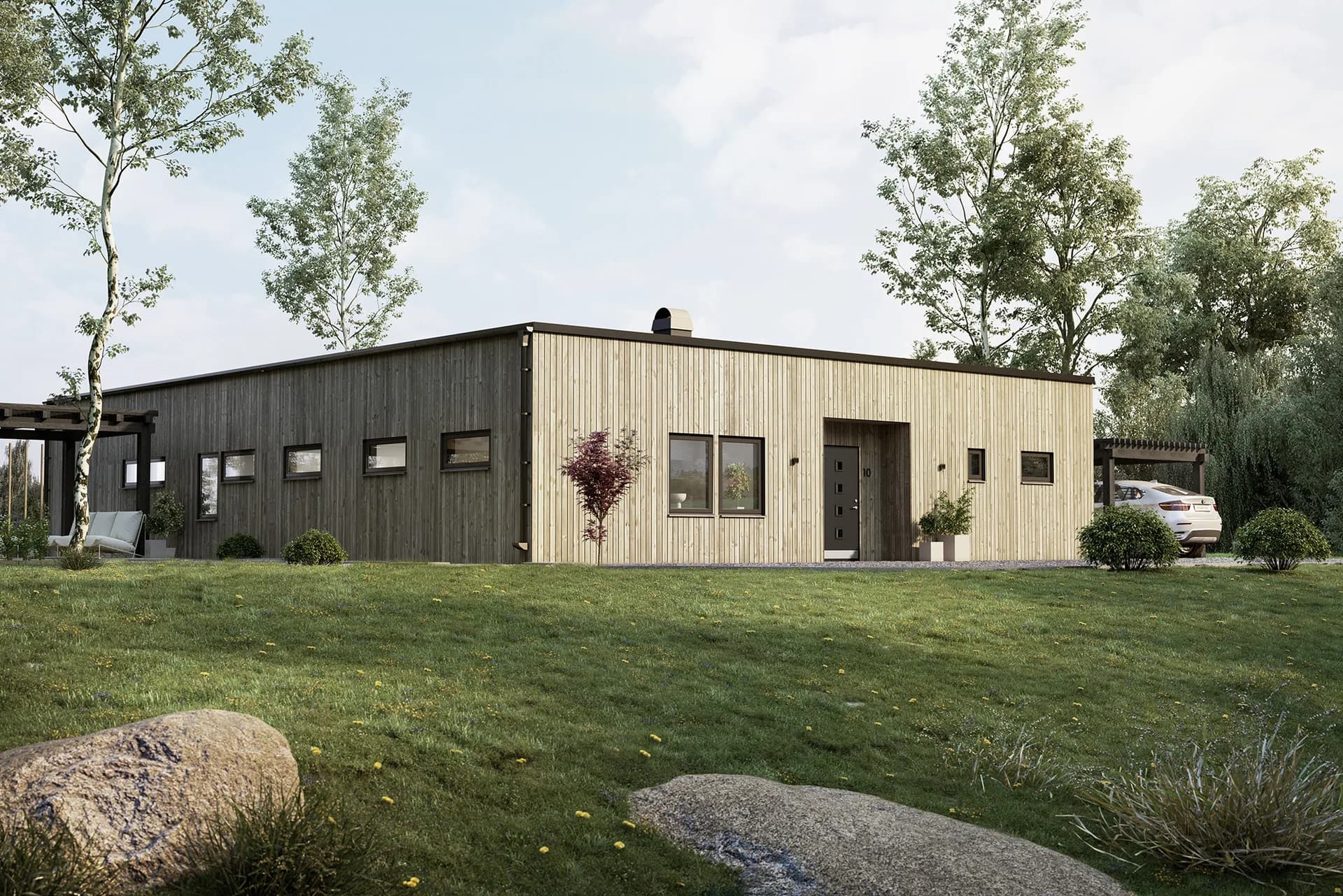 villa Höllviken enplanshus med åstak, sarg och i vinkel