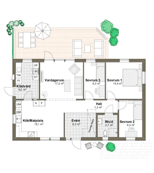 Planlösning Villa Ängaviken 3M/T spegelvänt