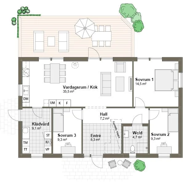 Planlösning Villa Ängaviken 1M/T spegelvänt