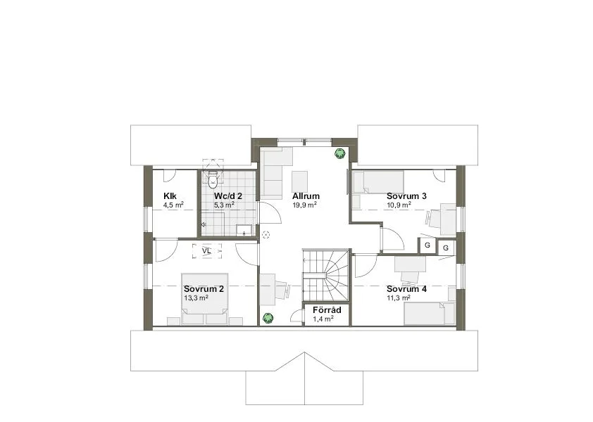 Planlösning Villa Årnäs T övreplan