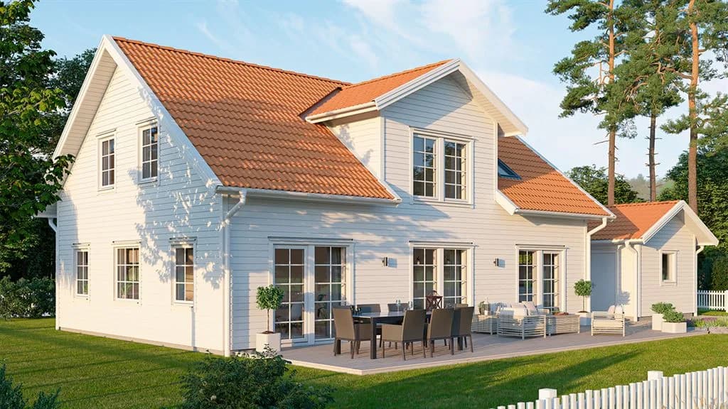 Visualisering av Villa Årnäs Traditionell, en och en halvplanshus med takkupa