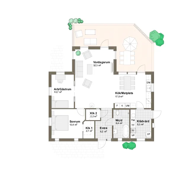 Planlösning spegelvänd Villa Balgö