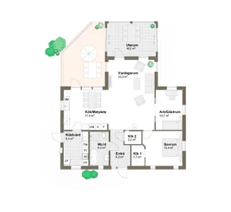 Planlösning med uterum Villa Balgö