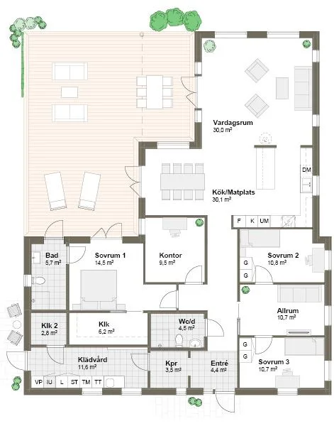 Planlösning spegelvänd Villa Björkhagen