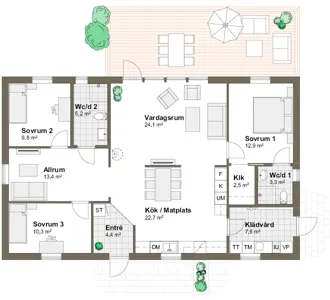 Planlösning M Villa Ekeskär