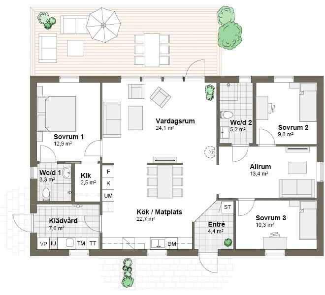 Planlösning M spegelvänd Villa Ekeskär