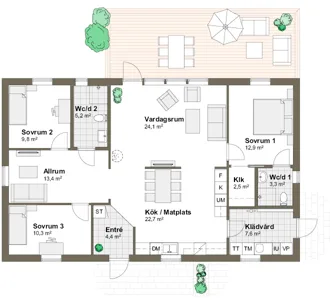 Planlösning T Villa Ekeskär