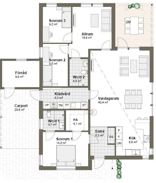 Planlösning spegelvänd Villa Frösakull