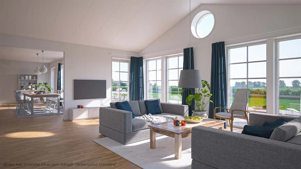 Visualisering av vardagsrummet i Villa Grimsholmen