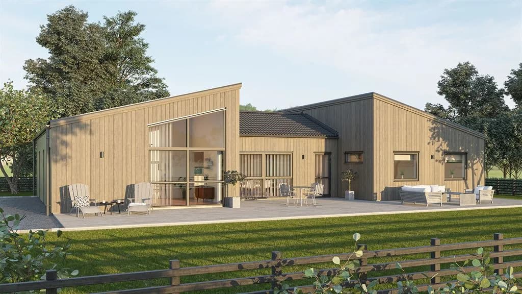 Visualisering av laserat h-format hus i modern stil