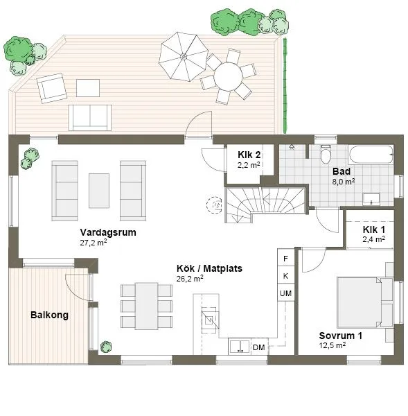 Planlösning M övre plan spegelvänd Hällsnäs